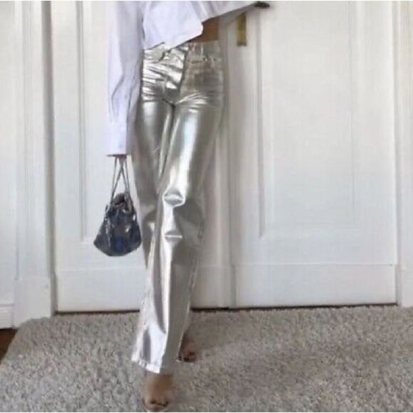 NWT Zara Metallic Silver Jeans - Picture 4 of 12